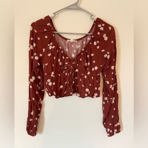 Size XS Pacsun Rust Brown Daisy Long-Sleeved Crop Top